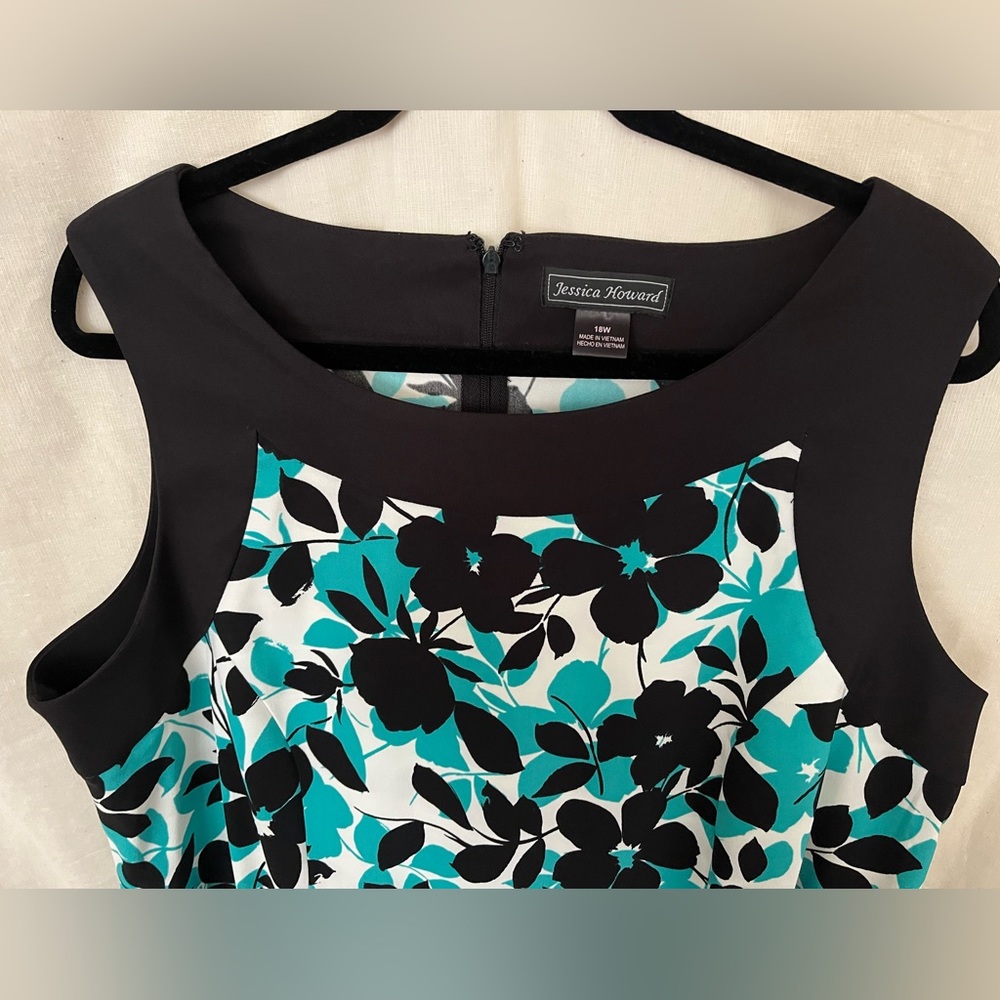 Jessica Howard Dress - Floral Print - Teal, Black and White - size 18W - Picture 6 of 15